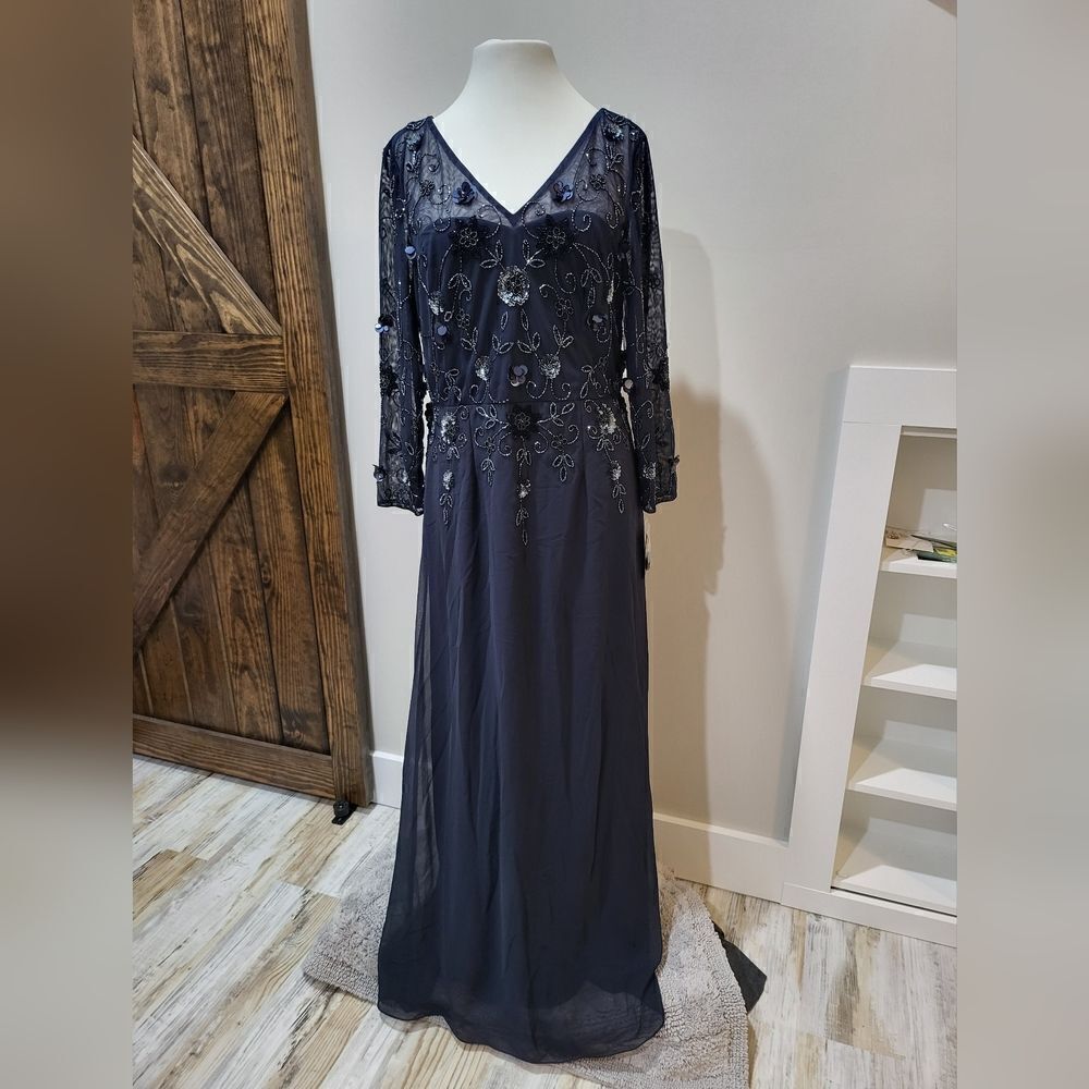 Marina Embellished Maxi Evening Dress NWT Navy Blue size 10